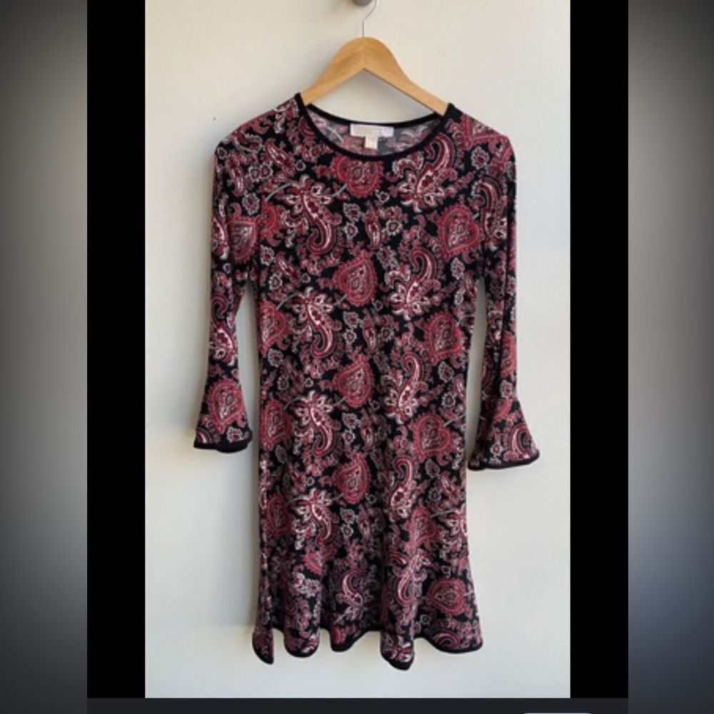 Michael Kors | Red Paisley Print 3/4 Bell sleeve A Line Dress | M